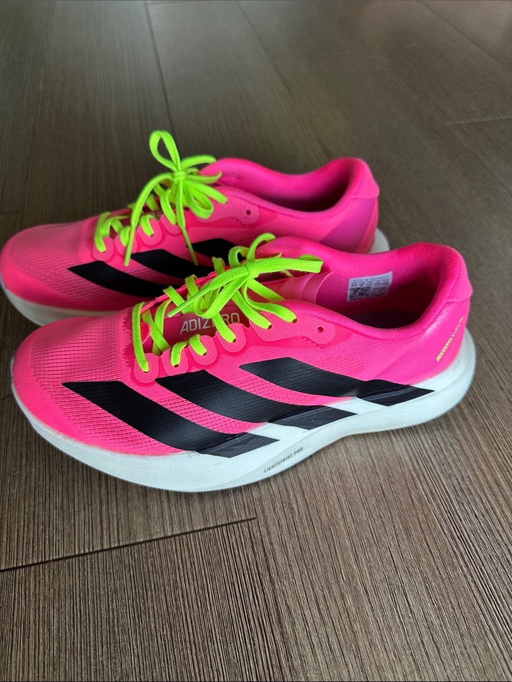 adidas EVO SL pink Running Shoes with Neon Yellow Laces